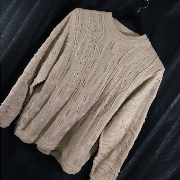 OSSINNE! GOLD AND GOLD METALLIC RANDOM PATTERN KNIT LONG SLEEVE SWEATER! SZ 4XL - Picture 1 of 11